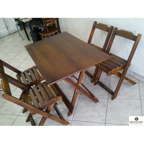Conjunto Dobrável Mesa 120x70 com 4 Cadeiras de Madeira - Cod: 763